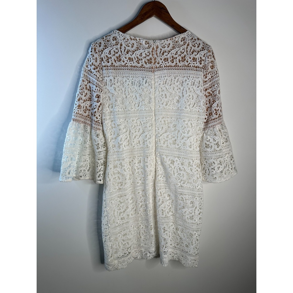 Lauren Ralph Lauren White Lace Bell Sleeve Shift Dress Sz 6 Floral Wedding Guest - Picture 8 of 13